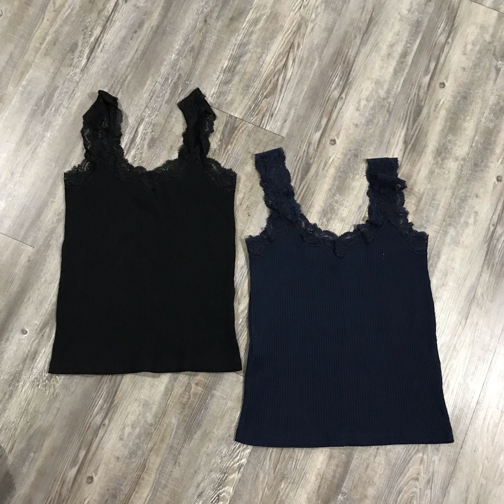 Black and Navy Blue Lace Trim Tank Top